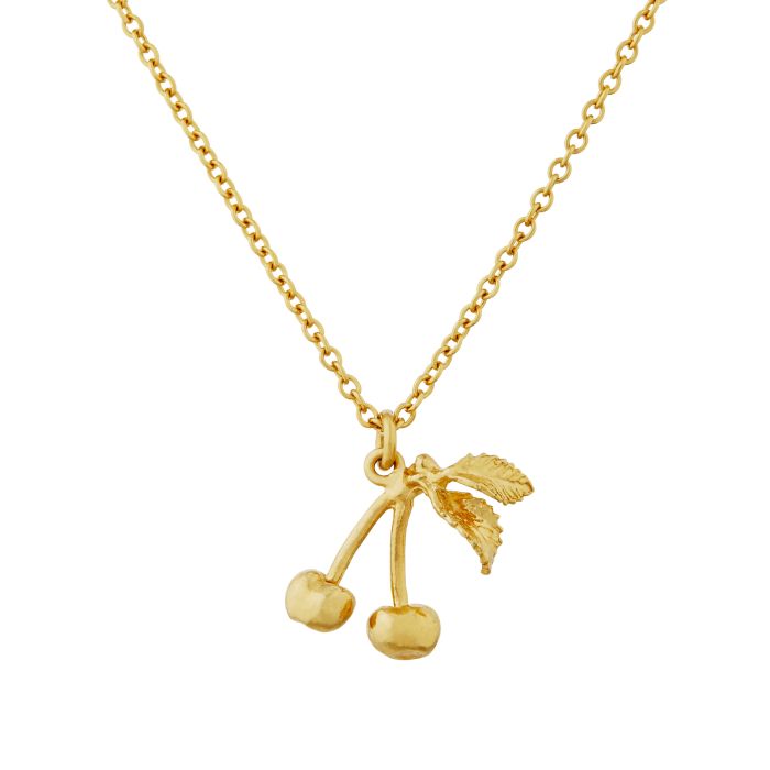 Alex Monroe at ethical jewellers EC One London small and sweet cherry necklace in gold plated recycled silver