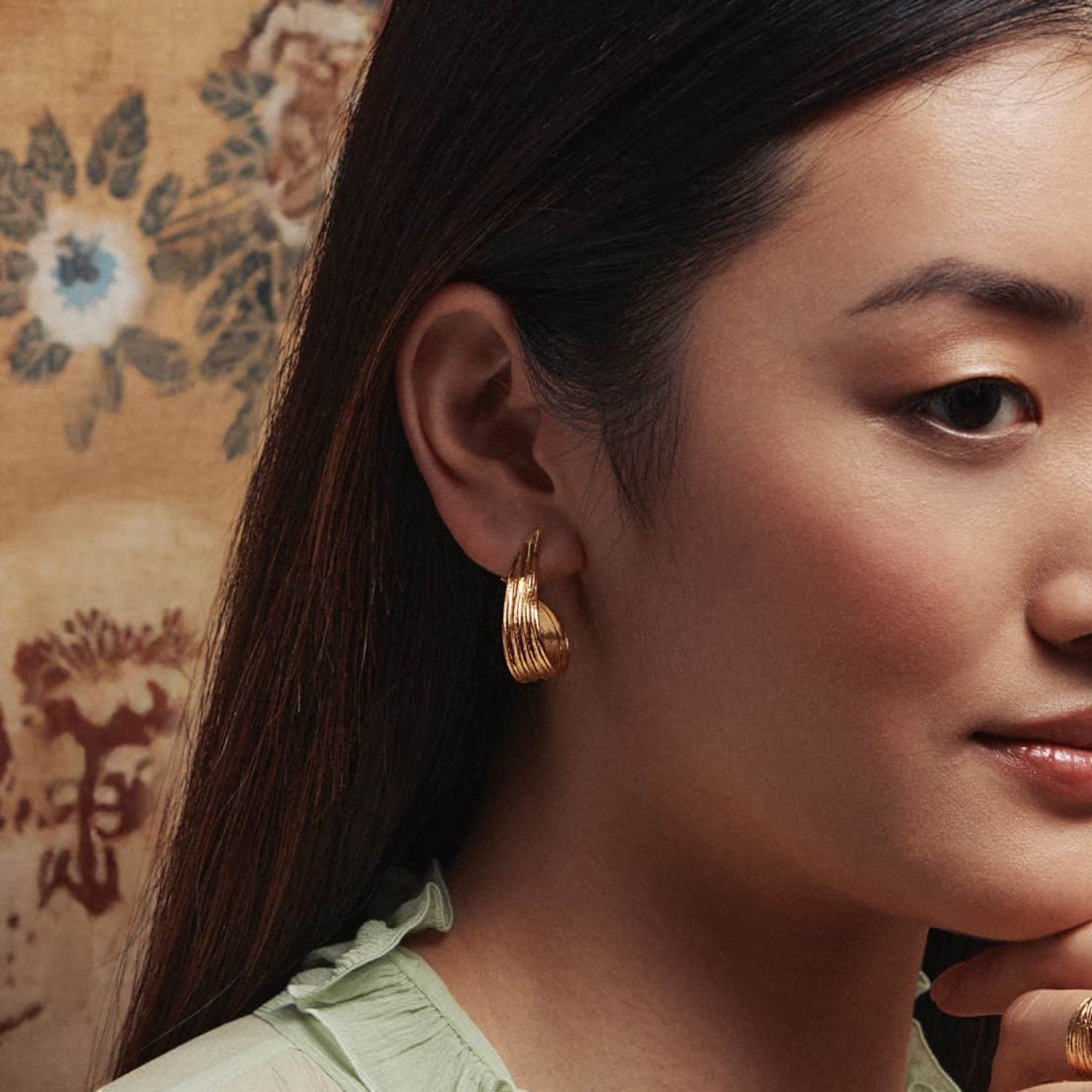 Plantain Leaf Wrapped Earrings Gold Plated