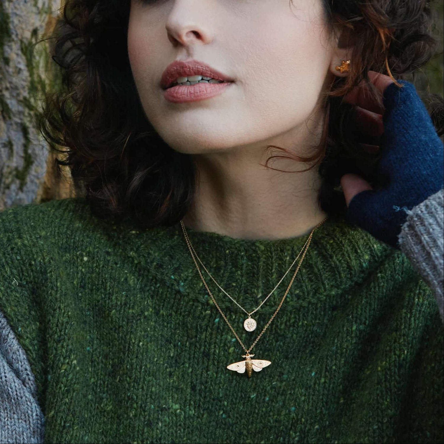 Alex Monroe Moth Necklace Gold Plated at B Corp certified Ethical jeweller E.C.One London