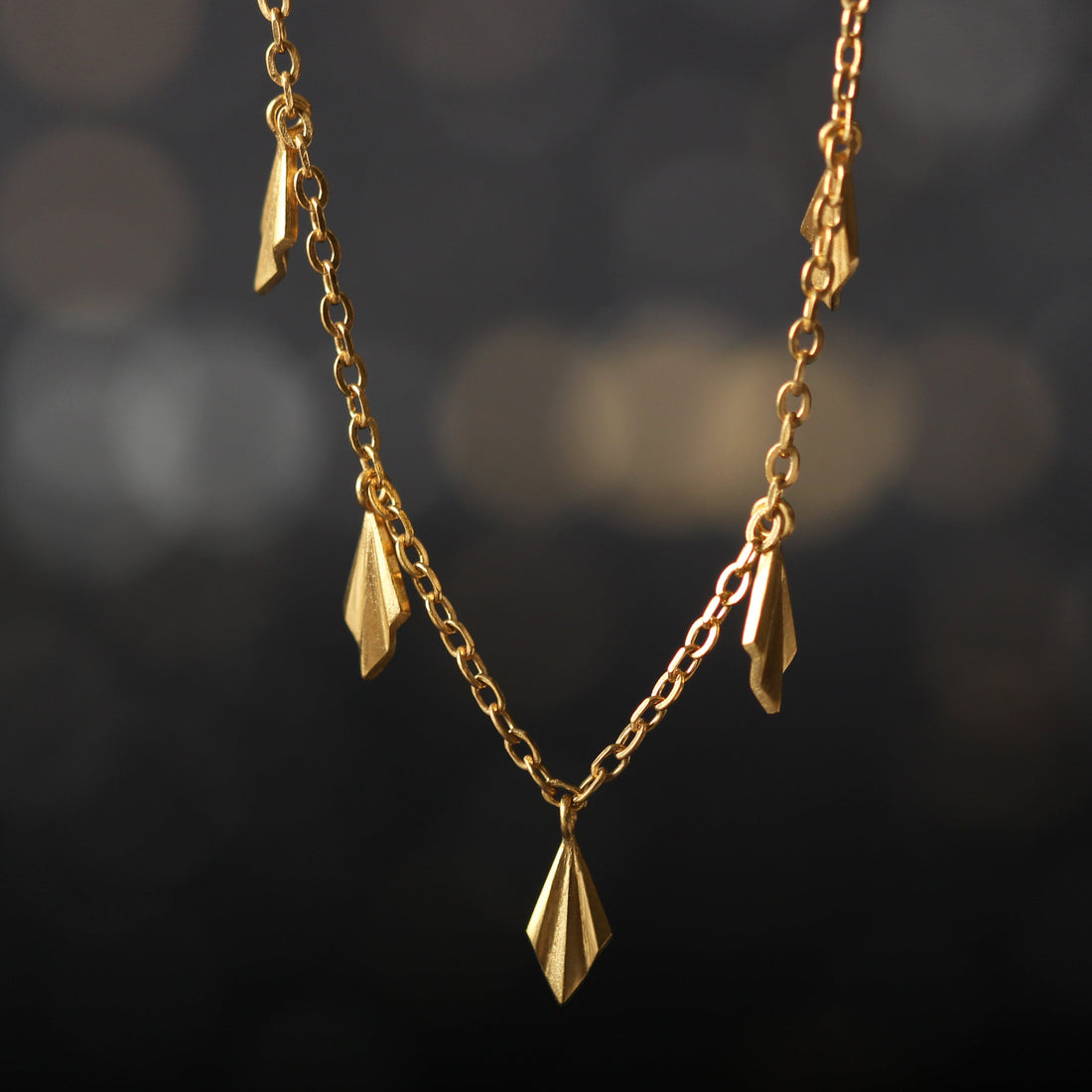 Pleated Multi Fan Necklace Gold Plated
