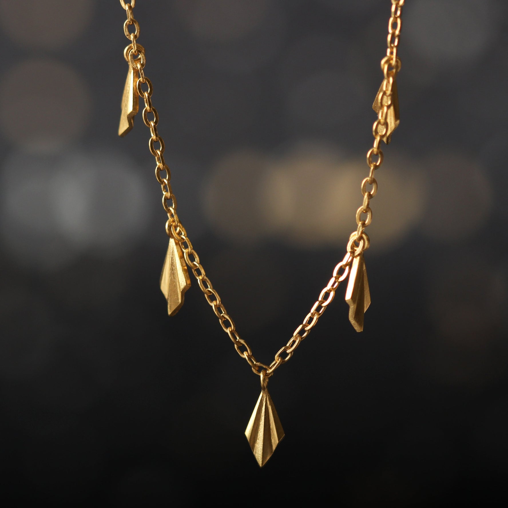 Pleated Multi Fan Necklace Gold Plated