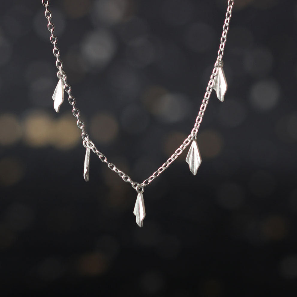 Pleated Multi Fan Necklace Silver