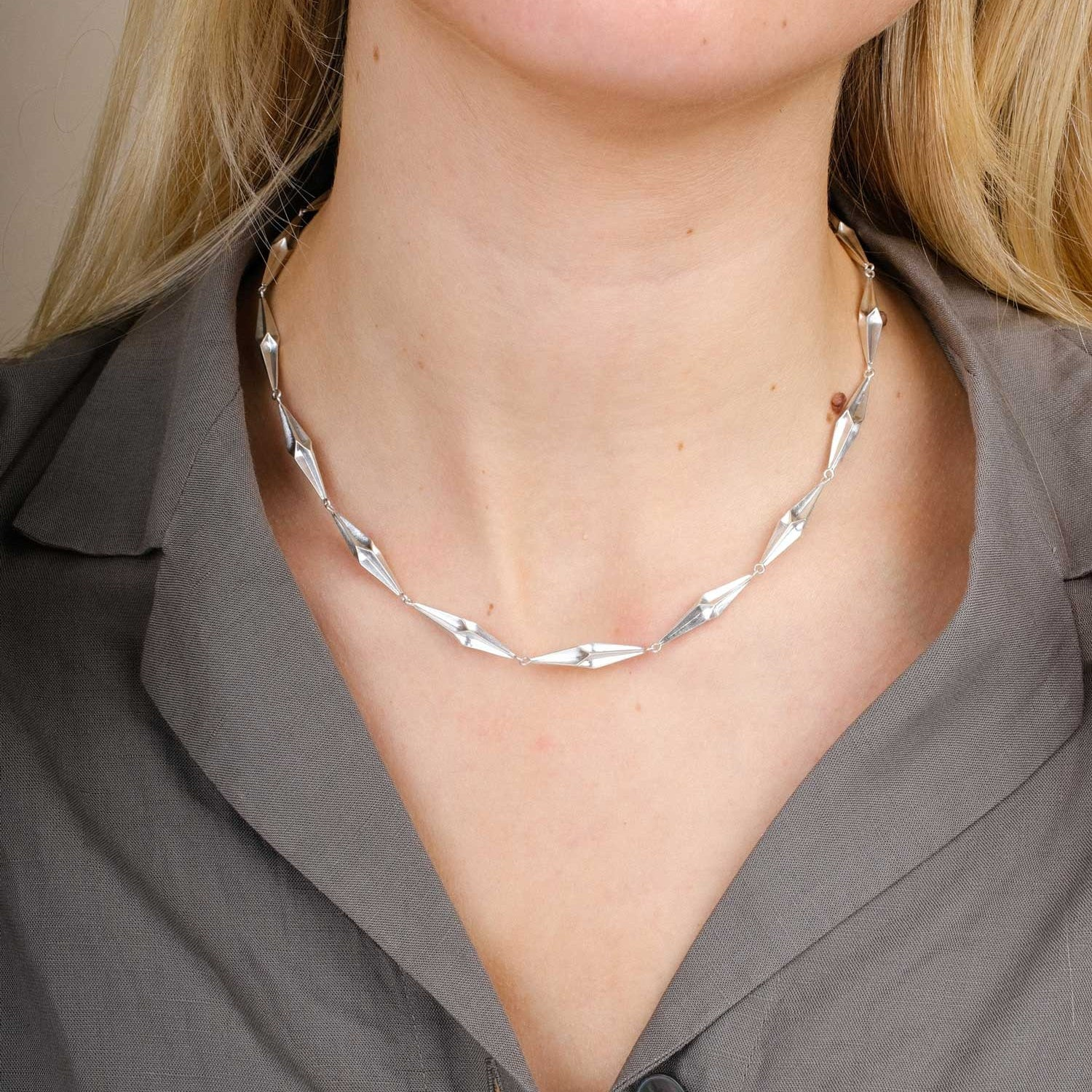 Alice Barnes Silver Pleated Collar Necklace at ethical jeweller E.C.One London