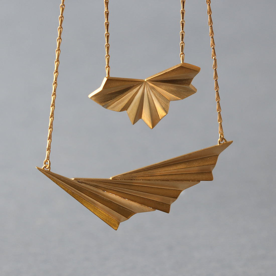 Pleated Fan Necklace Gold Plated