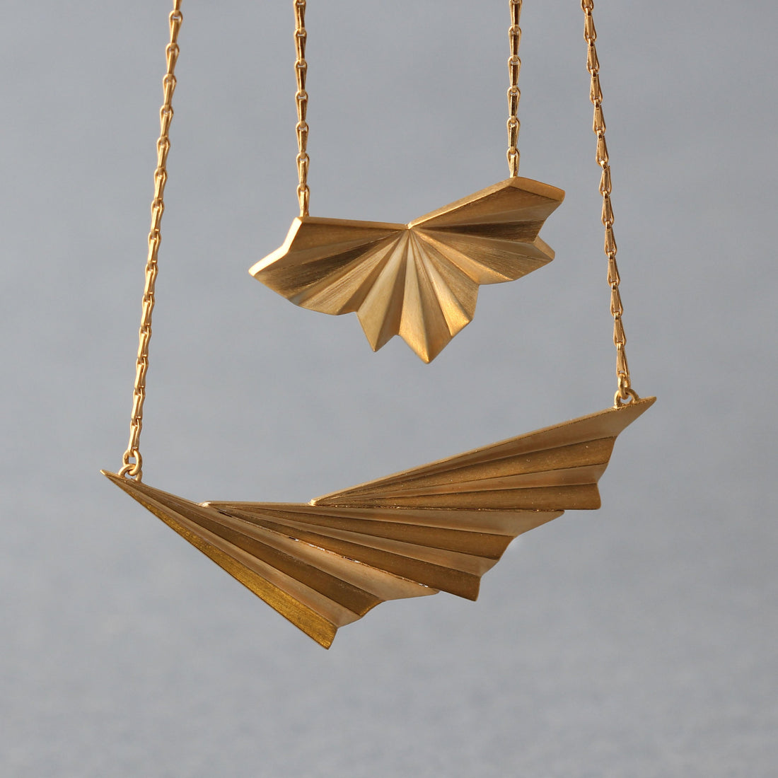 Pleated Fan Necklace Gold Plated