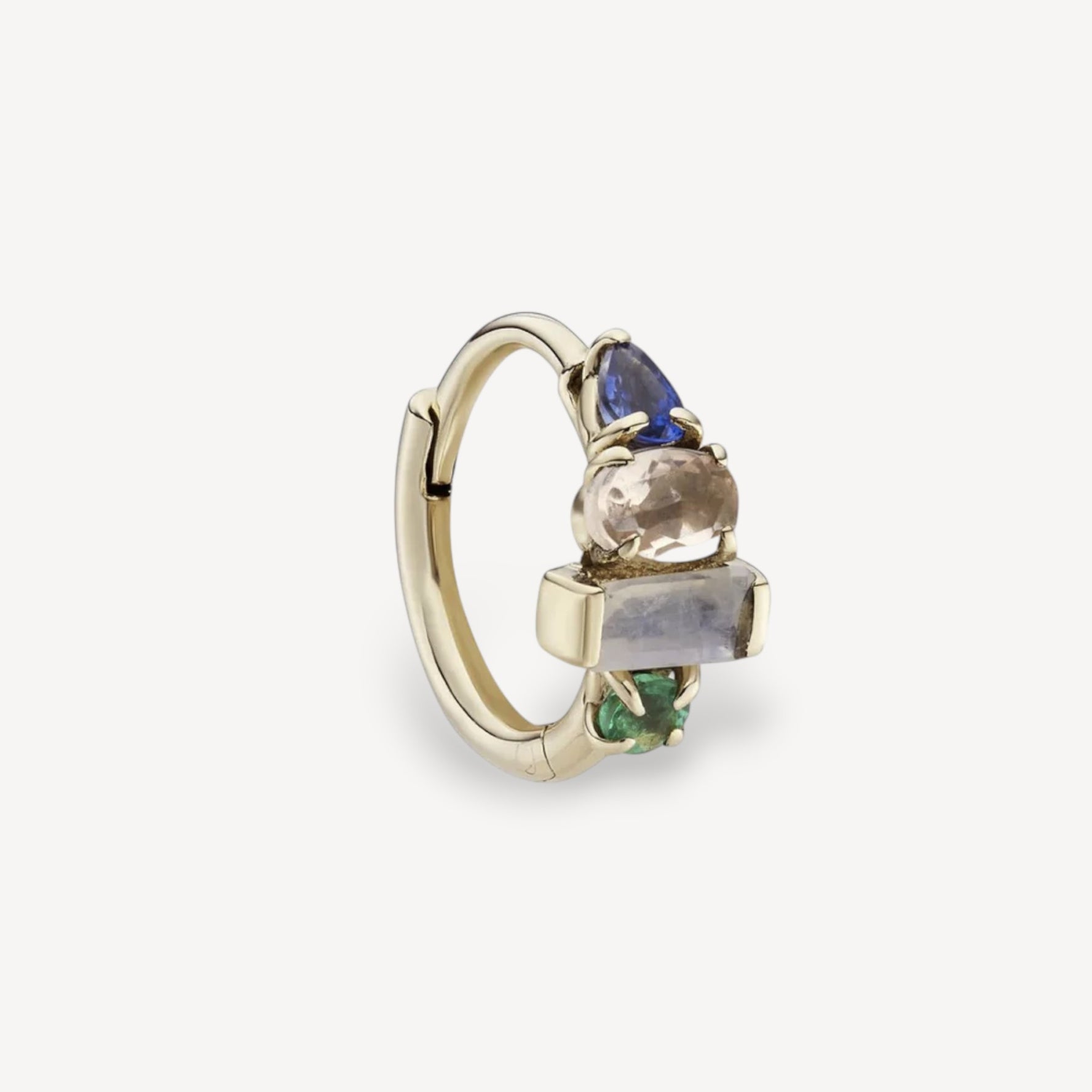 AM-PM Huggie with Blue Sapphire, Morganite, Moonstone & Emerald SINGLE