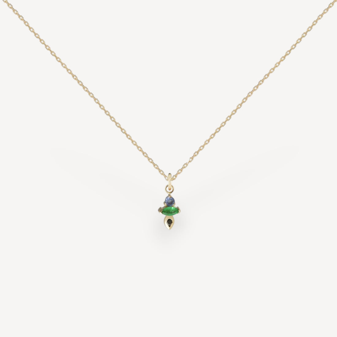AM-PM Tri Necklace with Emerald, Black Diamond, Tanzanite