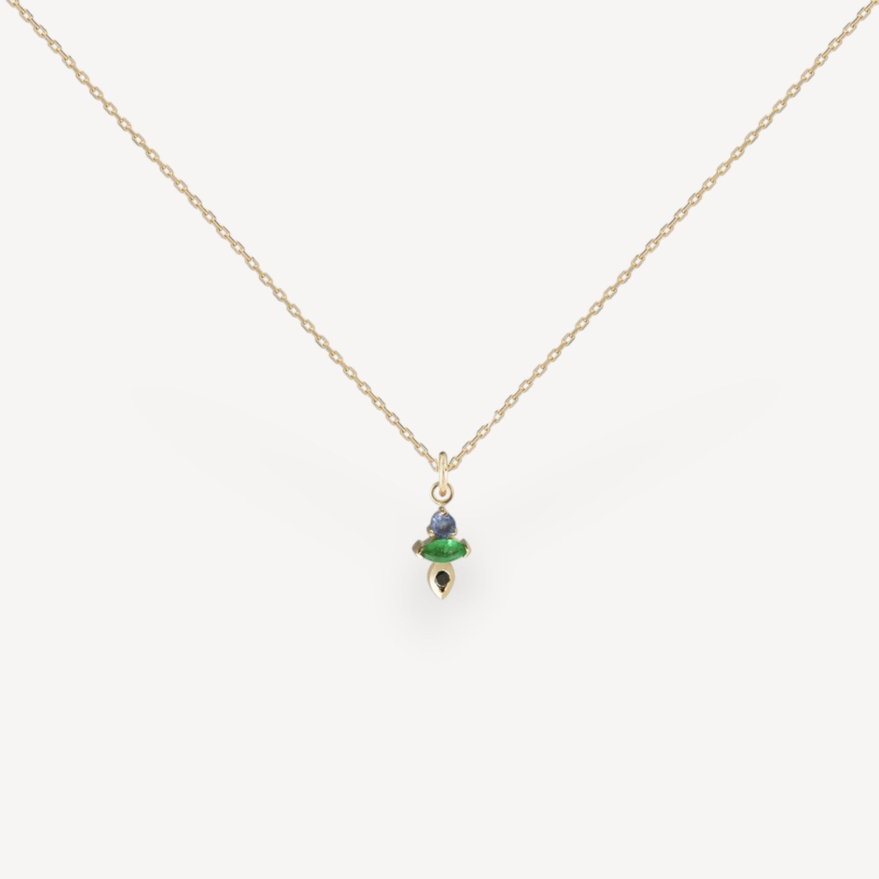 AM-PM Tri Necklace with Emerald, Black Diamond, Tanzanite