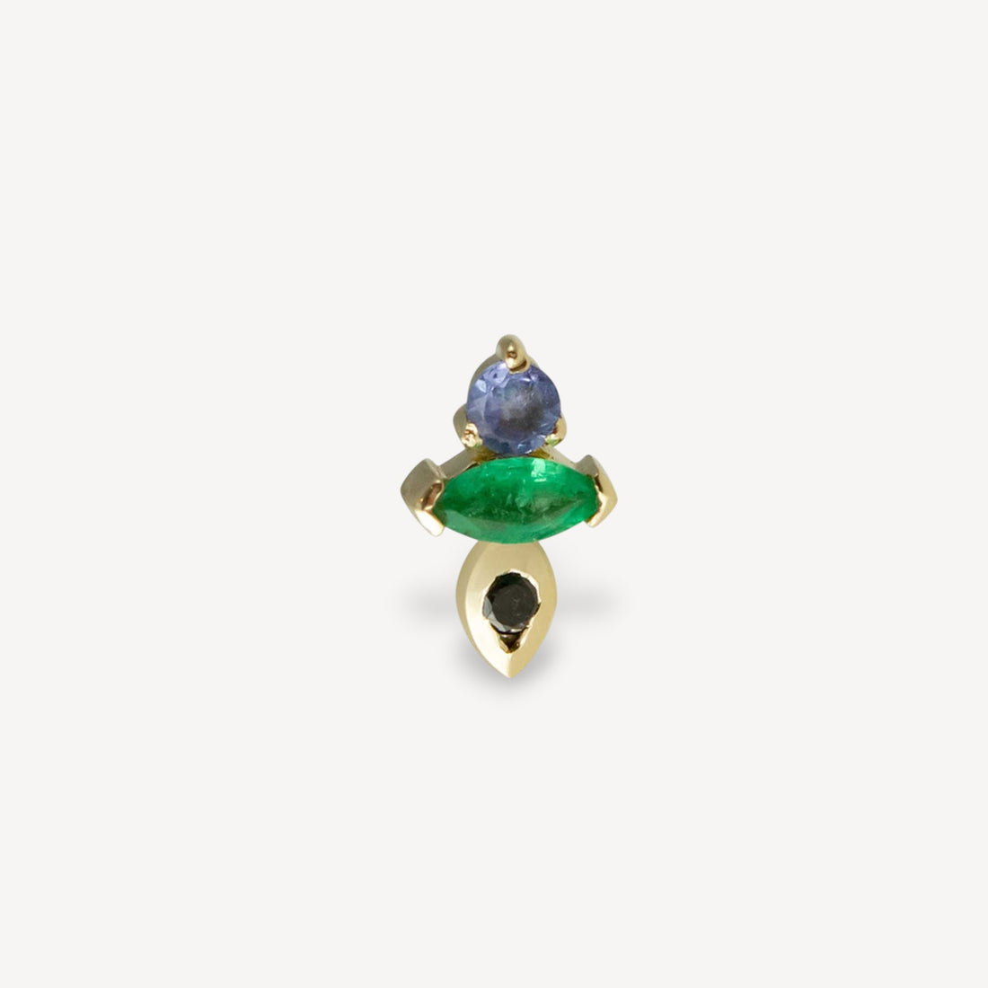 AM-PM Tri Stud with Emerald, Black Diamond, Tanzanite Single