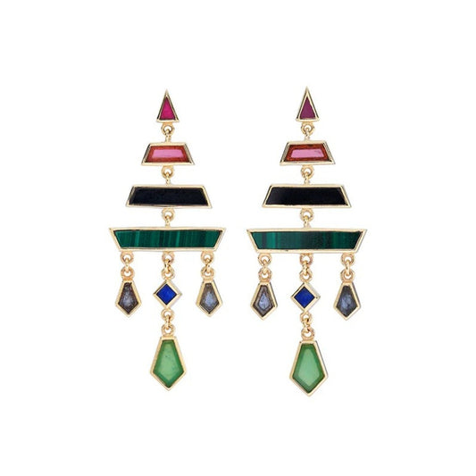 TESSERAE Midnight Mesa Gold Drop Earrings Pair  by Metier at ethical jeweller E.C.One London 