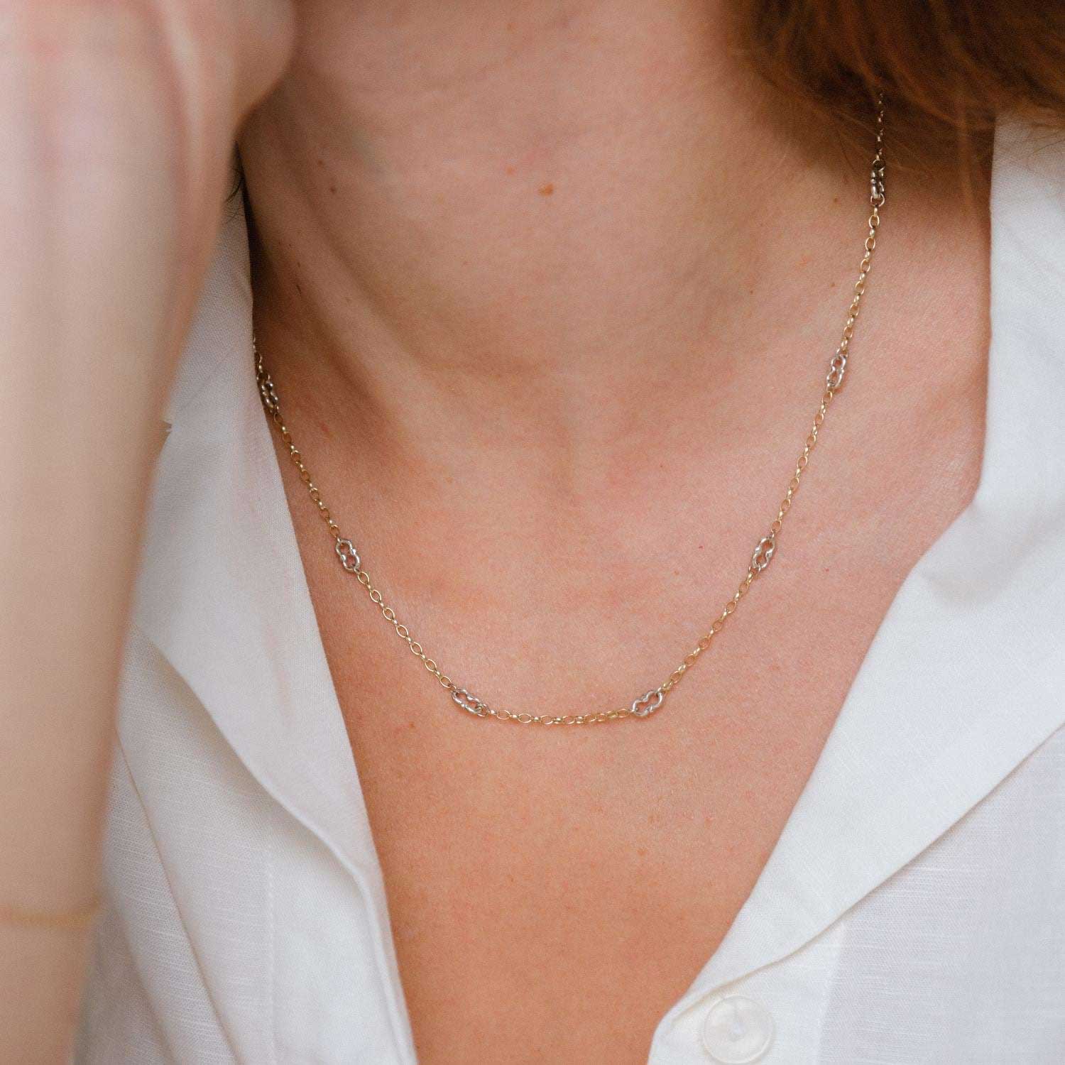 AMWELL Necklace Yellow Gold Signature Chain with White Gold Detail by ethical London B Corp jeweller E.C.One