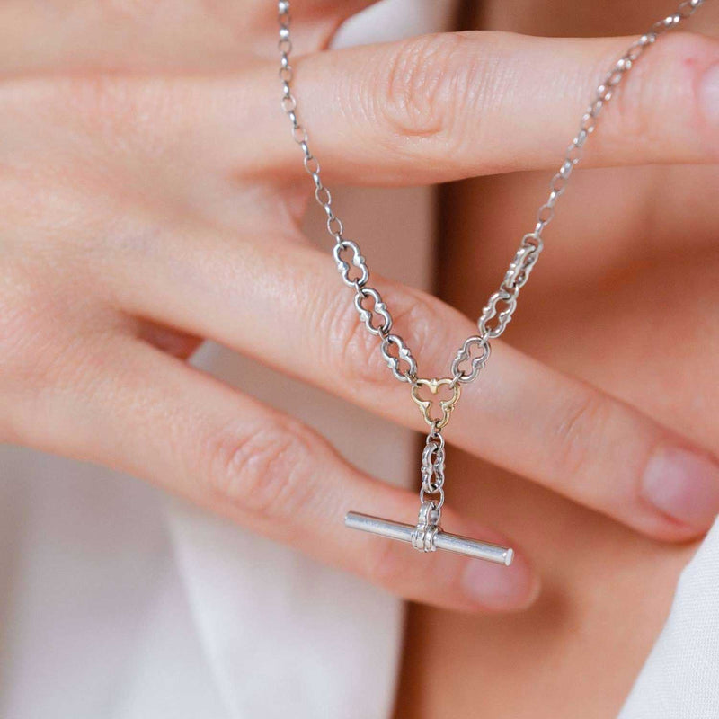 MYDDELTON  Necklace White Gold with Yellow Gold Detail and T-Bar by ethical London B Corp jeweller E.C.One