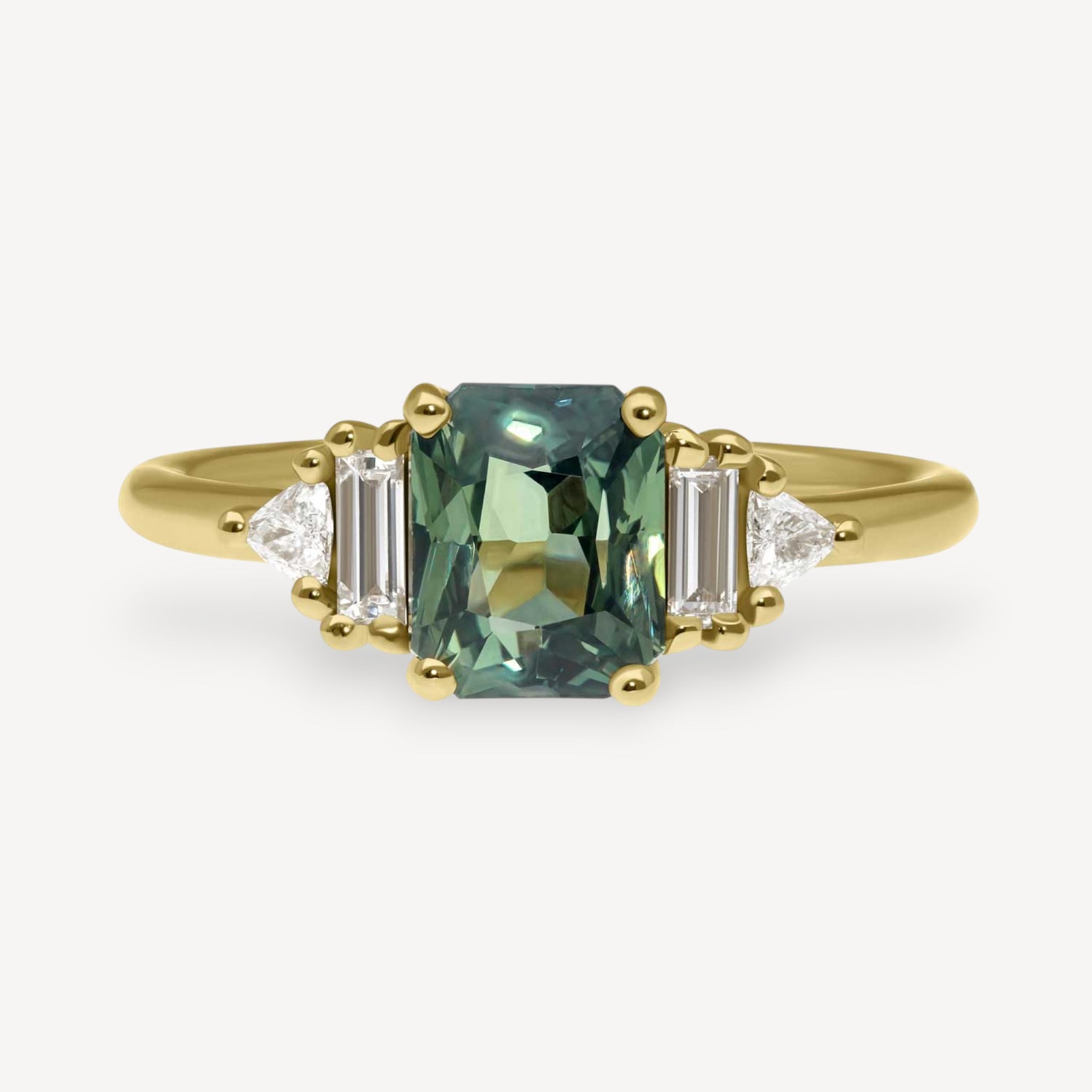 AUDREY Yellow Gold Teal Sapphire and Diamond Engagement Ring