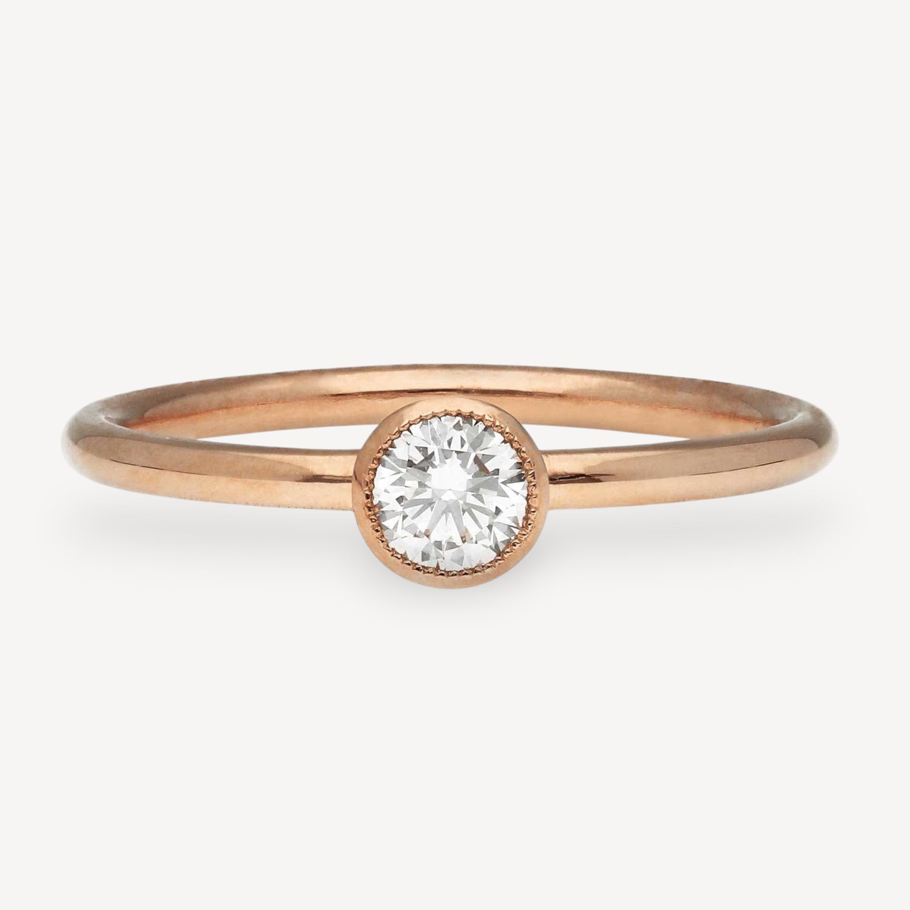 BELLA Small Milgrain Solitaire Rose Gold Ring with White Diamond