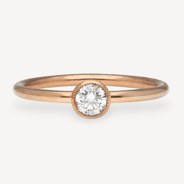 BELLA Small Milgrain Solitaire Rose Gold Ring with White Diamond