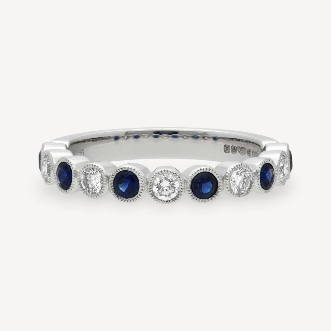 Blue Sapphire and Diamond Half Eternity Ring Platinum