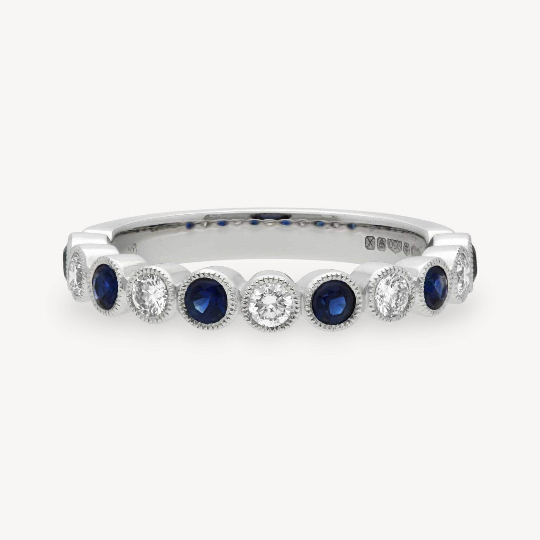 Blue Sapphire and Diamond Half Eternity Ring Platinum