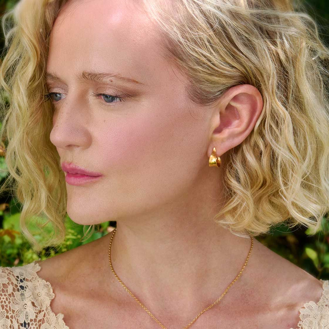 KOMOREBI Small Curl Hoop Earrings Gold Plated by Cara Tonkin at B Corp certified Ethical jeweller E.C.One London