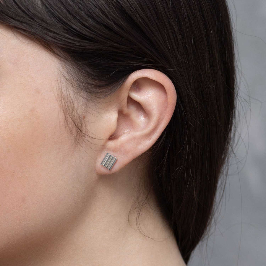 Cara Tonkin Pharaoh Lined Stud Earrings Silver at ethical jewellery shop E.C. One London