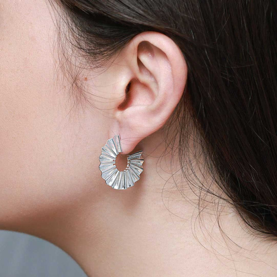 Cara Tonkin Medium Sun Ray Hoop Earrings Silver at ethical jewellers E.C. One London