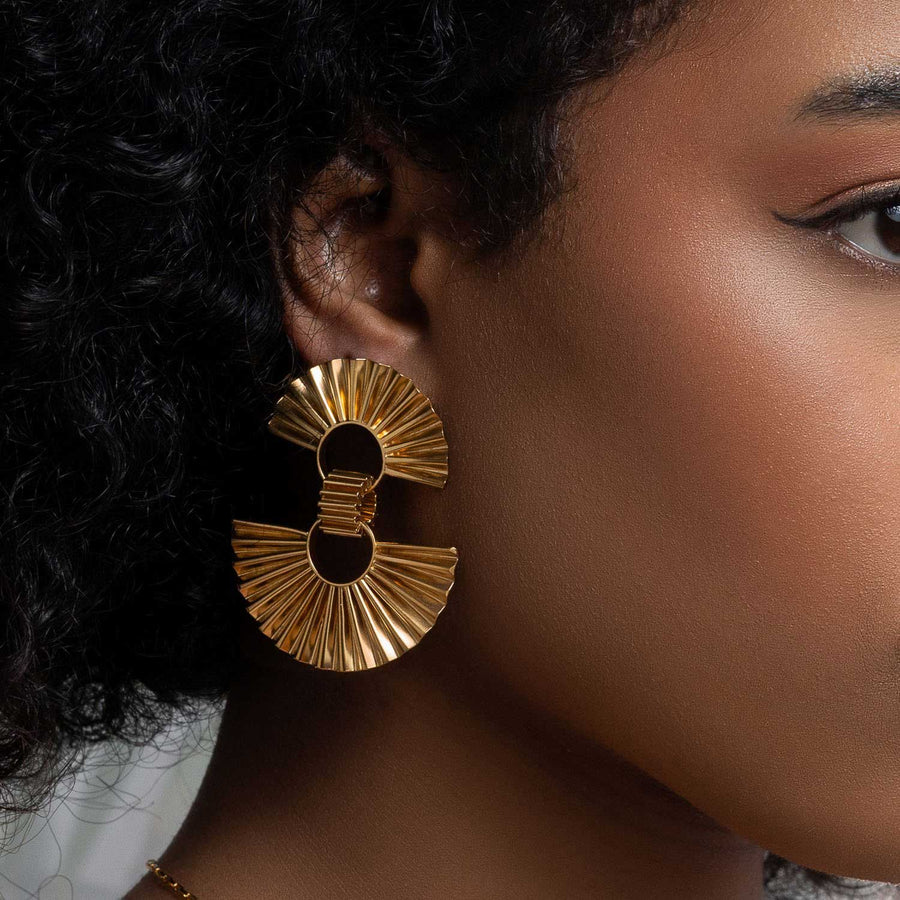 Cara Tonkin Pharaoh Reflection Statement Earrings Gold at ethical jewellers E.C. One London
