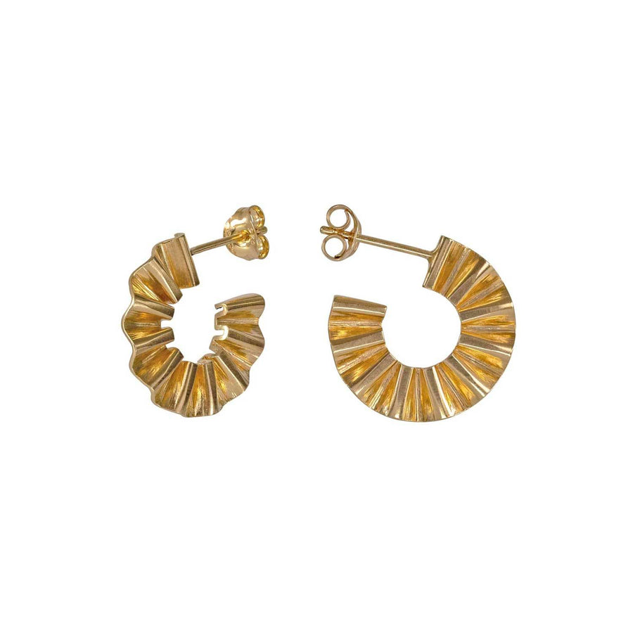 Cara Tonkin small sunray hoops in gold plated silver at ethical jewellers E.C. One London