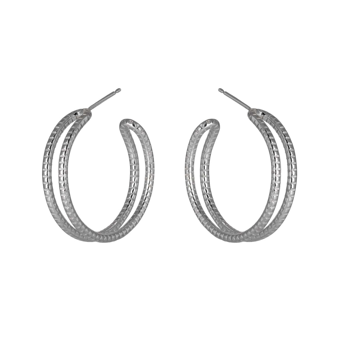 Cara Tonkin at E.C.One London Serpentine Large Textured Parallel Hoop Earrings Silver