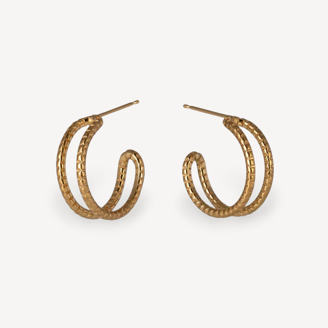 Cara Tonkin at E.C.One London Serpentine Medium Textured Parallel Hoop Earrings Gold Plated