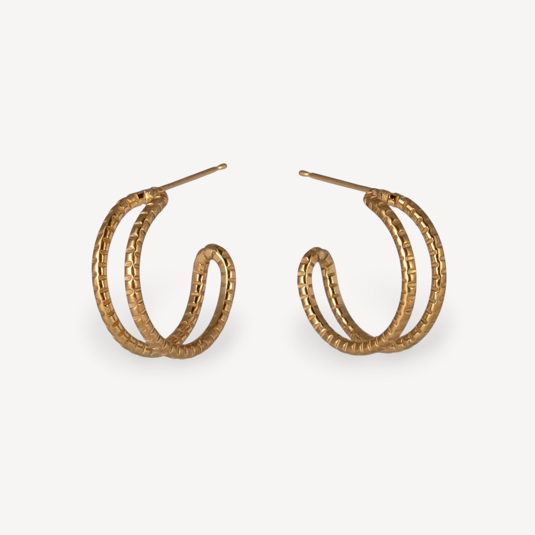 Cara Tonkin at E.C.One London Serpentine Medium Textured Parallel Hoop Earrings Gold Plated
