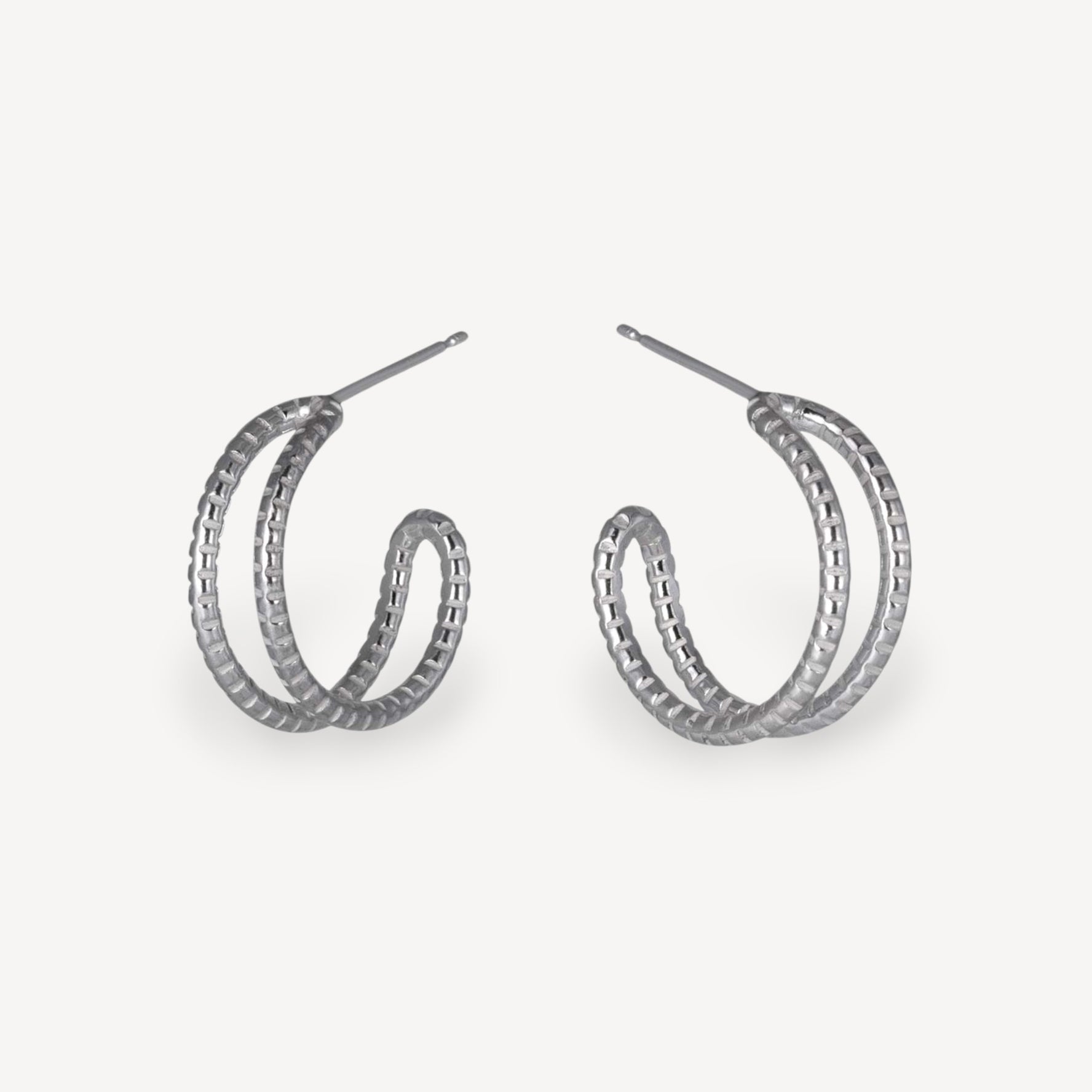 Cara Tonkin at E.C.One London Serpentine Medium Textured Parallel Hoop Earrings Silver