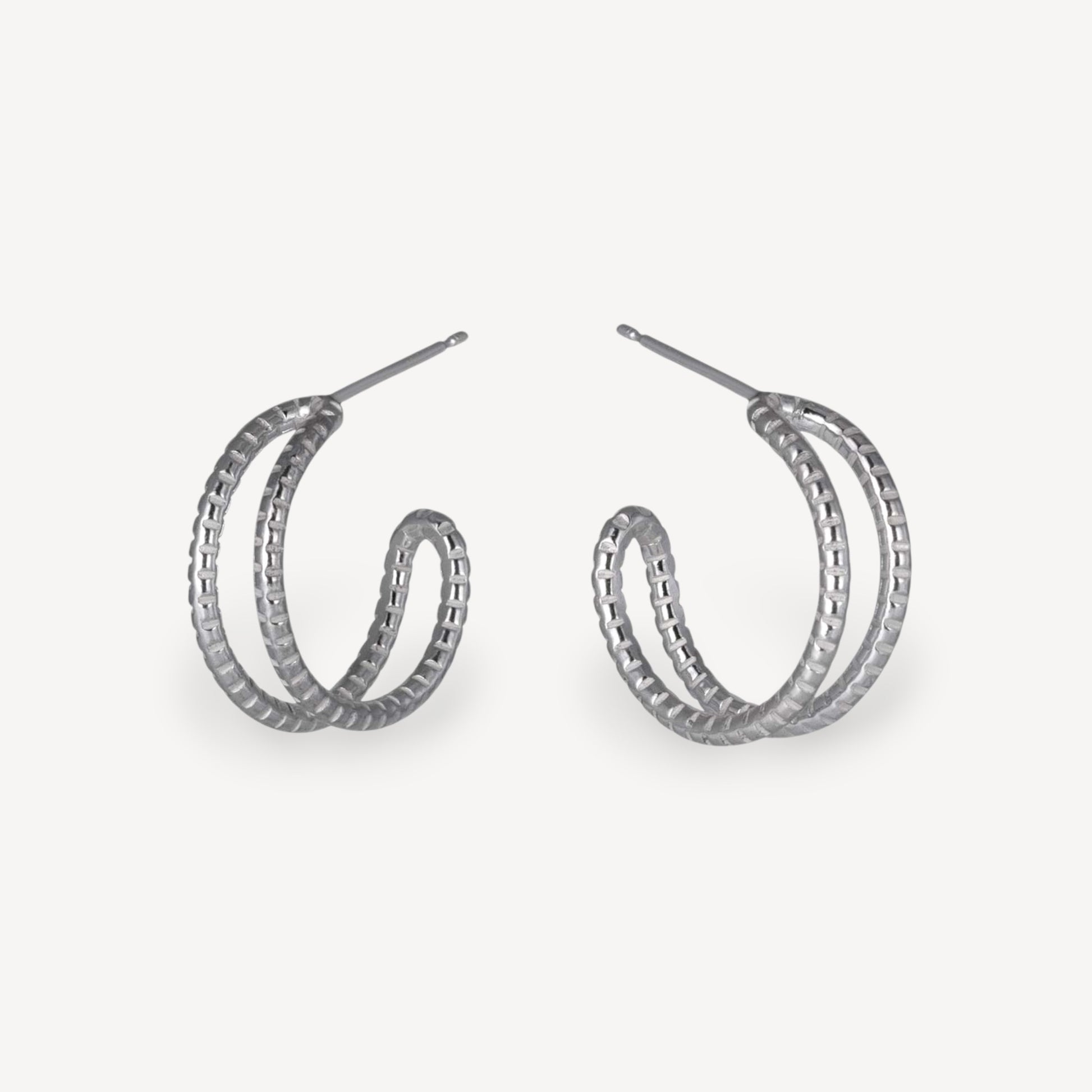Cara Tonkin at E.C.One London Serpentine Medium Textured Parallel Hoop Earrings Silver