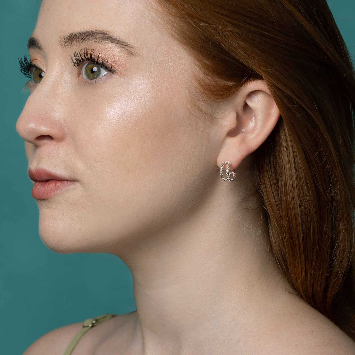 Serpentine Small Textured Parallel Hoop Earrings Gold Plated