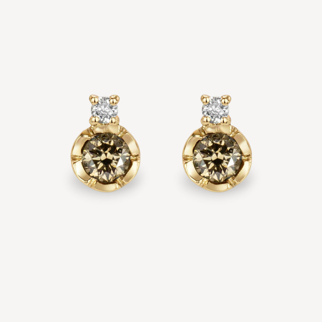 Champagne and White Diamond Studs