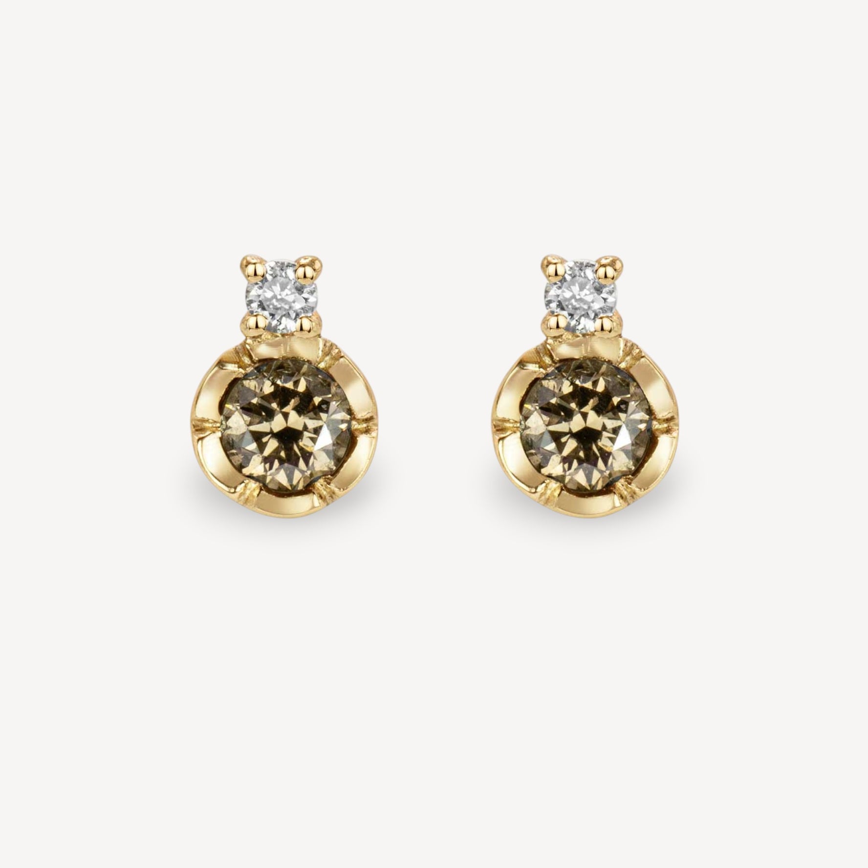 Champagne and White Diamond Studs