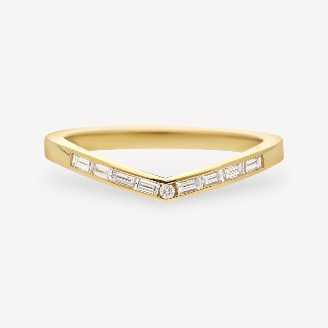 V-shaped Wedding Ring Yellow Gold Channel-set Baguette Diamond