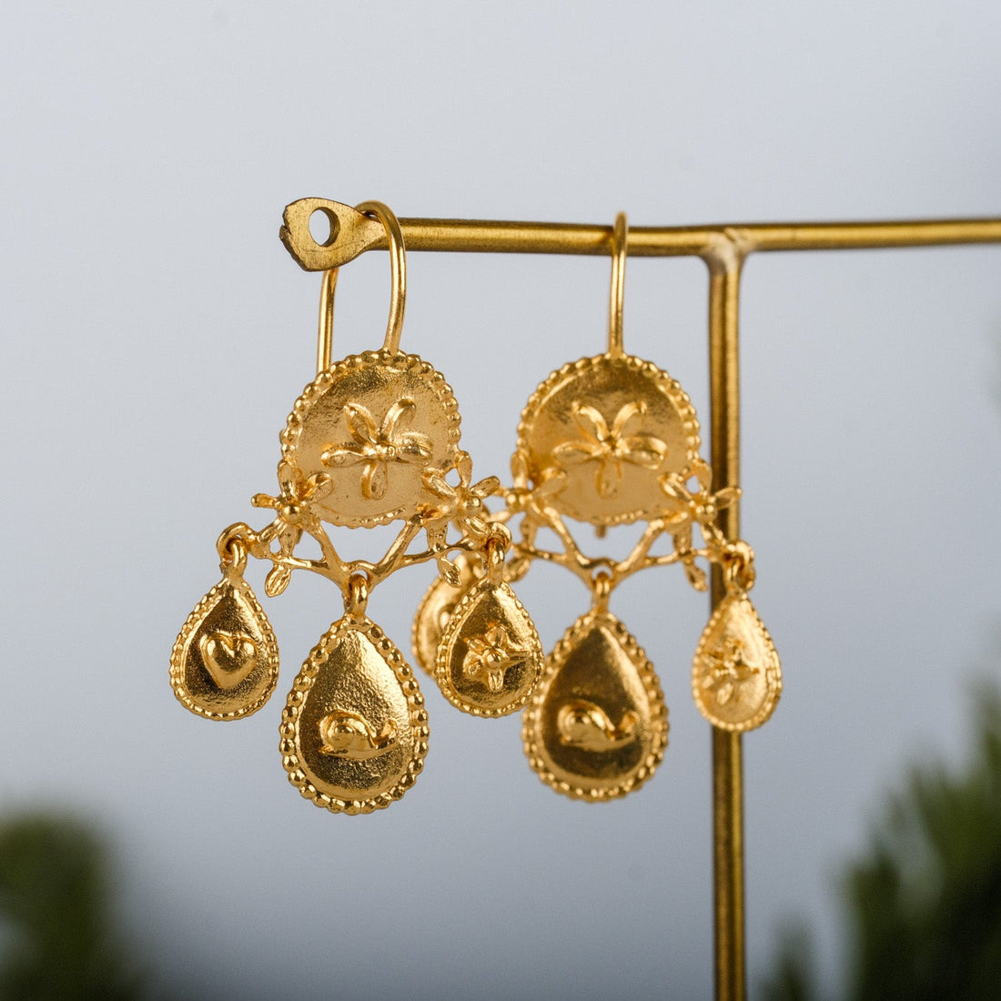Gratitude for Nature Girandole Chandelier Earrings Gold Plated