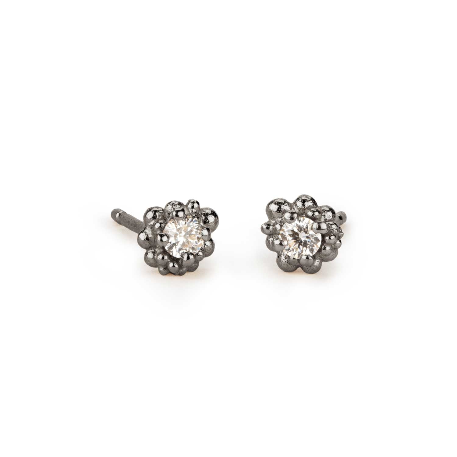CLUSTER Diamond Stud Earrings White Gold by Hannah Bedford at ethical jewellery E.C.One London