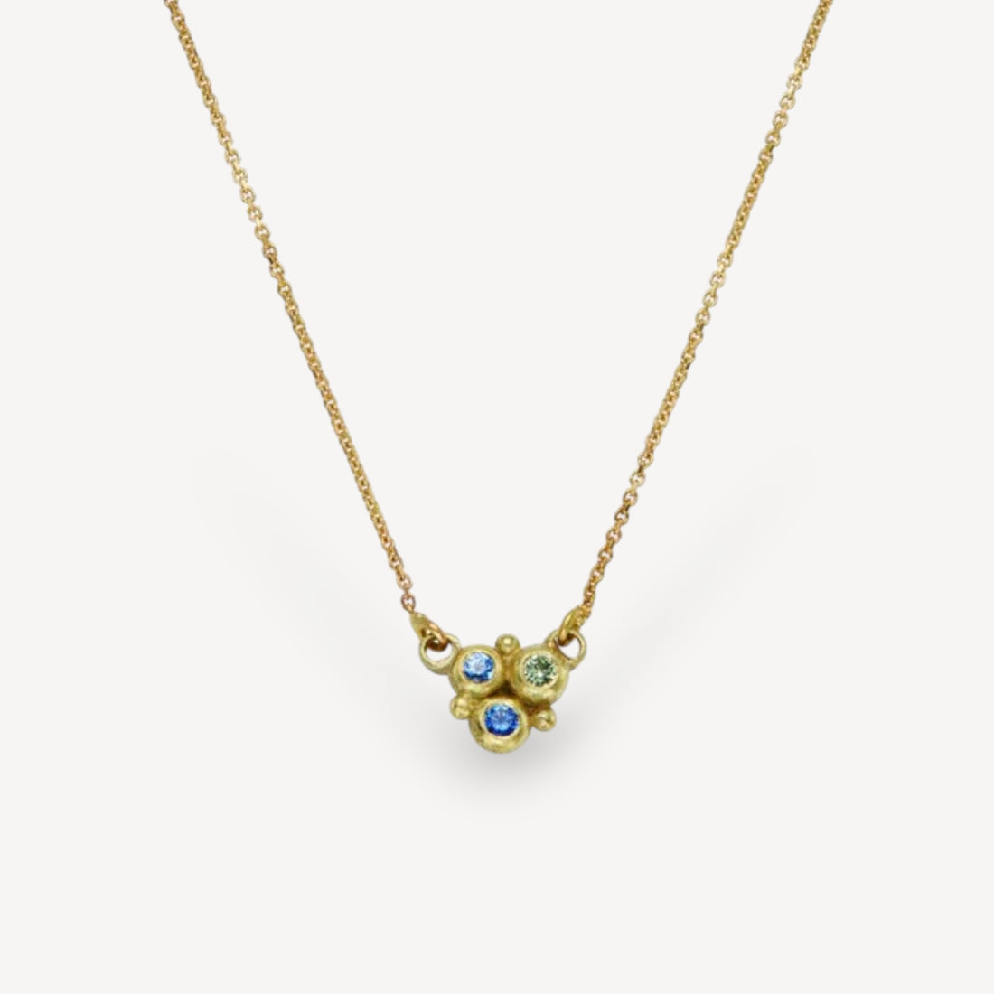 Cluster Granule Trio Sapphire Pendant Necklace Yellow Gold