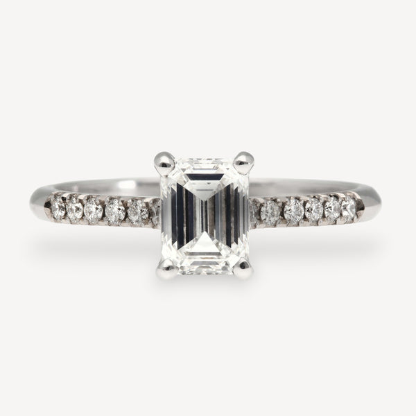 NANCY Emerald-Cut Diamond Solitaire Ring with Diamond Shoulders