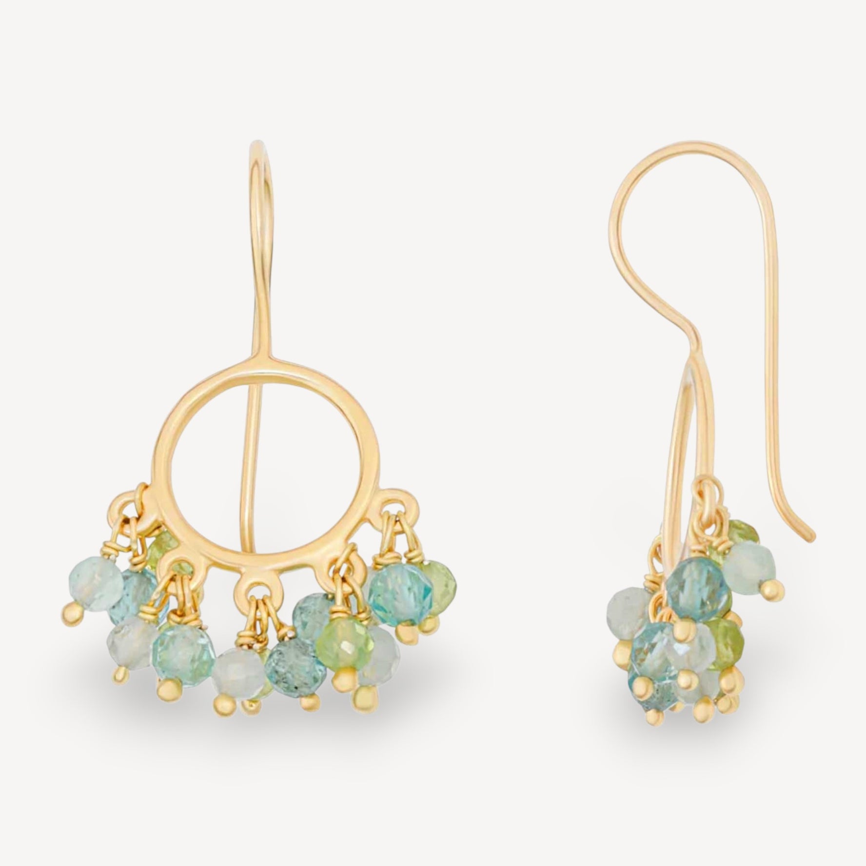 CORA Circle Drop Earrings Aquamarine, Peridot and Apatite