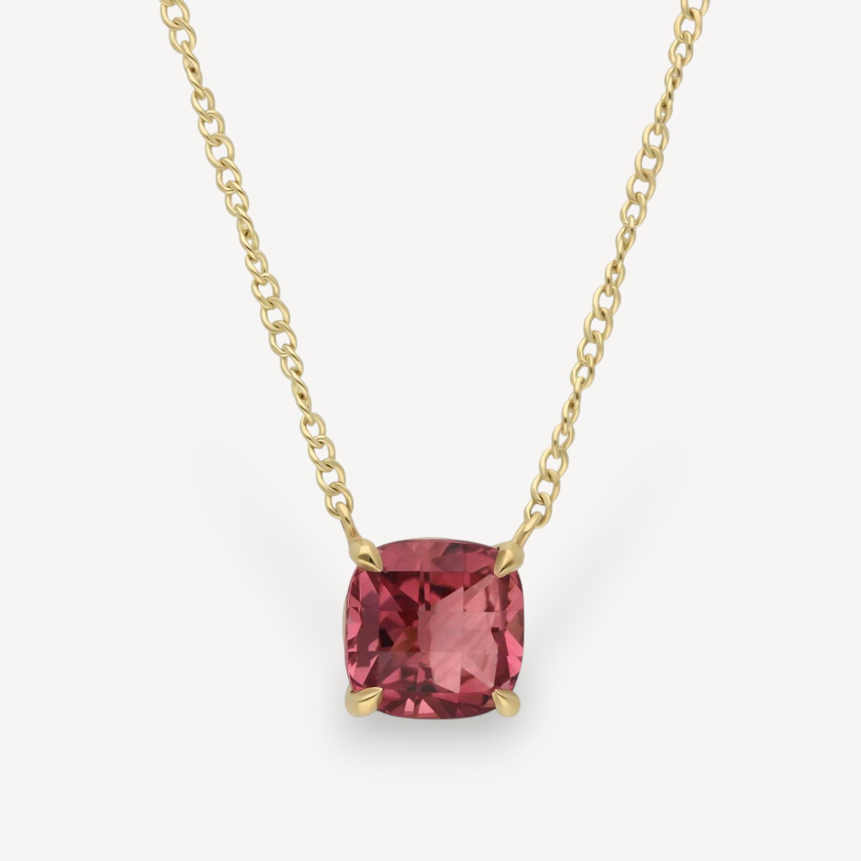 Cushion Pink Tourmaline gold Pendant Necklace