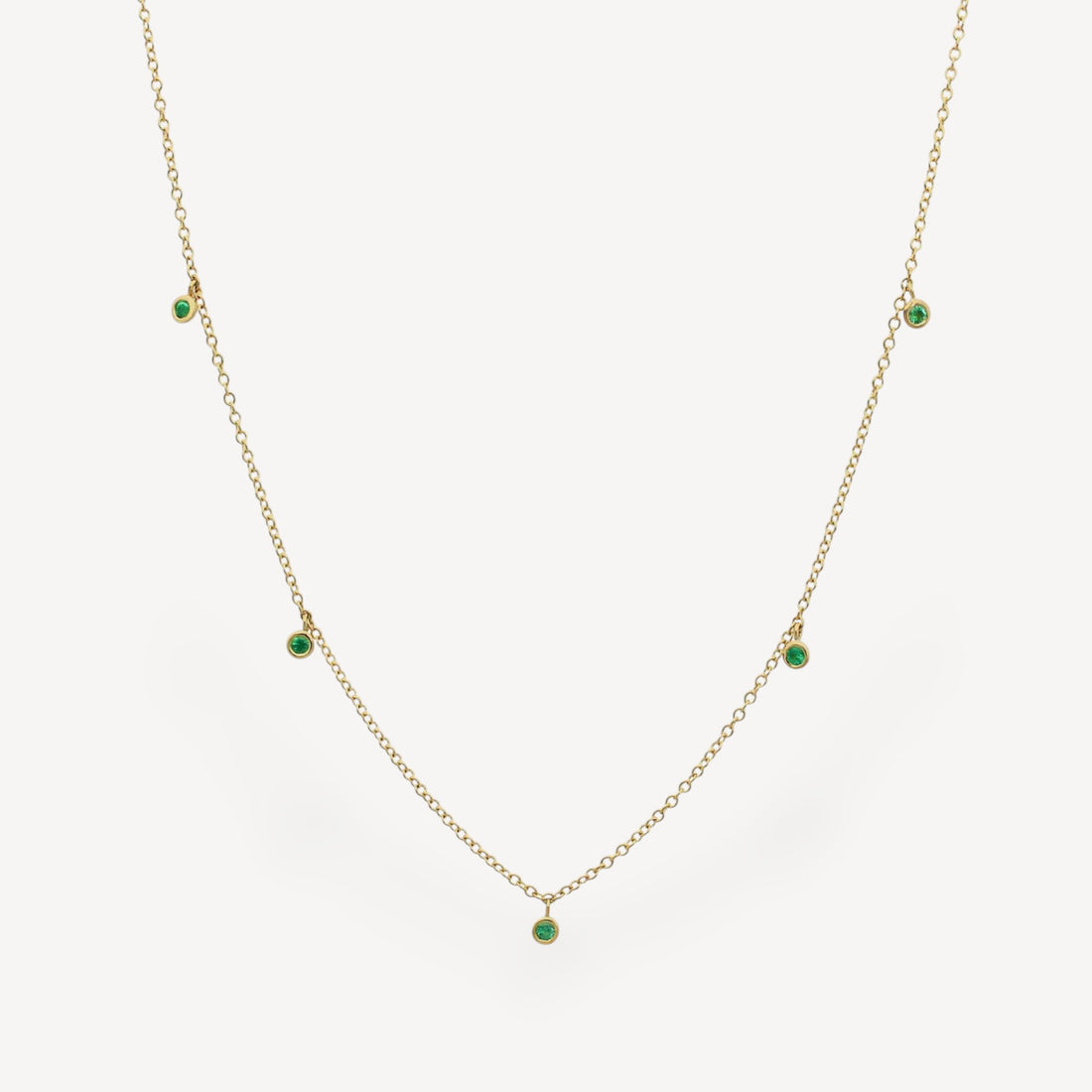 Dainty Gold Necklace with Five Hanging Emeralds