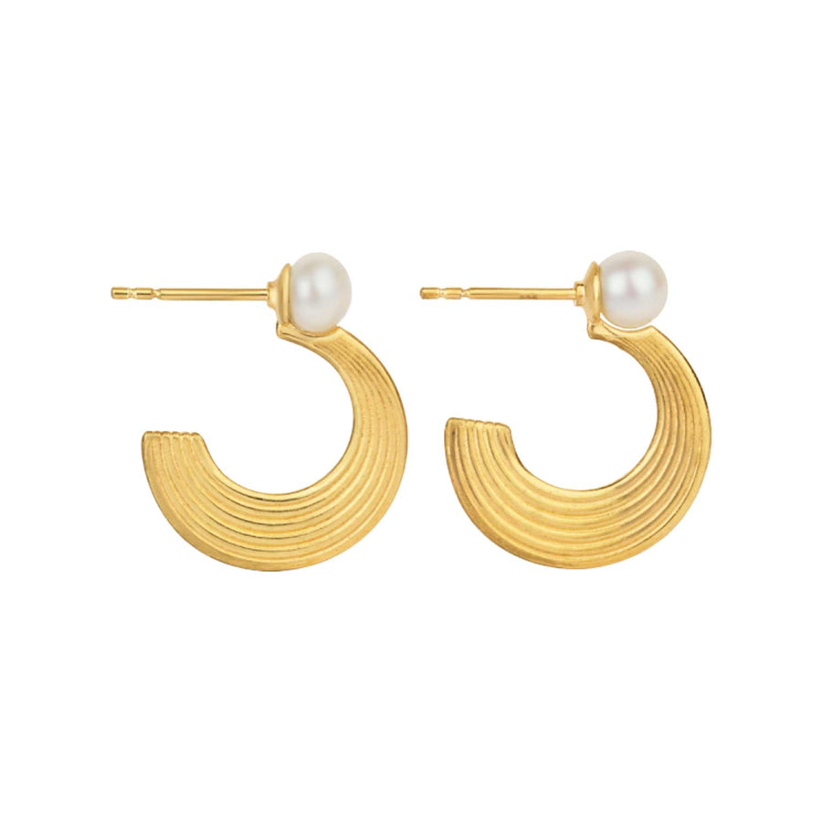 Zoe and Morgan at EC One London Delphina Pearl Hoops Gold Plated