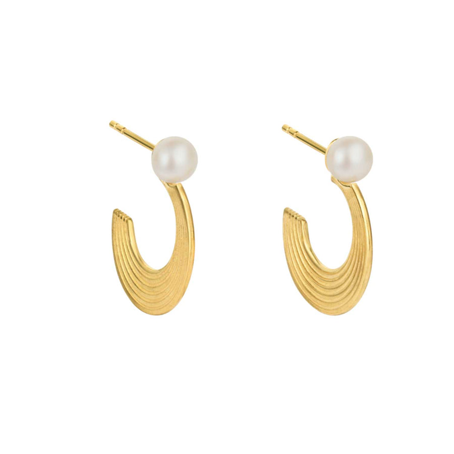 Zoe and Morgan at EC One London Delphina Pearl Hoops Gold Plated