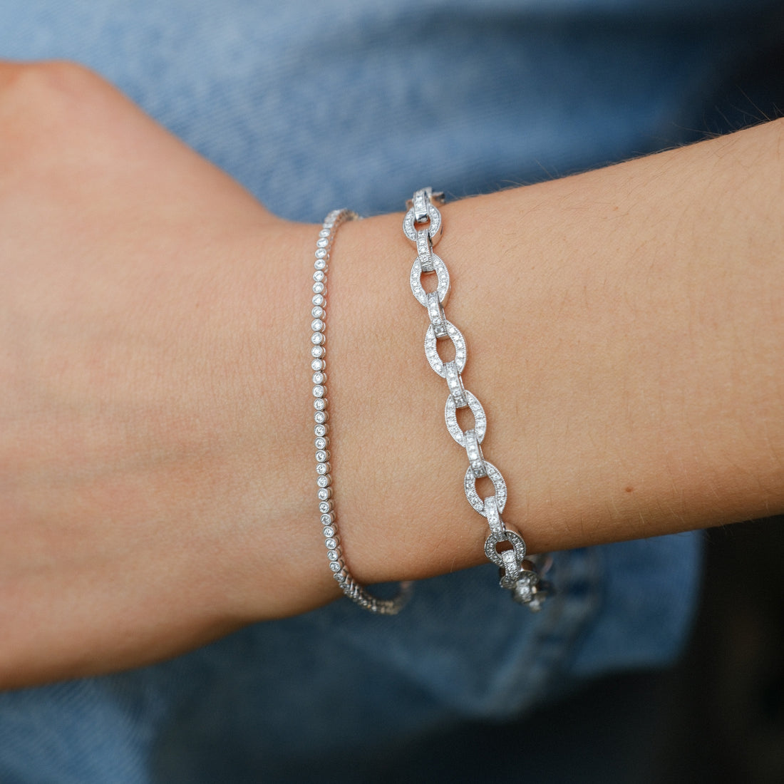 Diamond Link Bracelet in White Gold