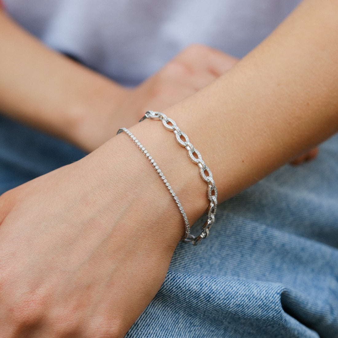 Diamond Link Bracelet in White Gold
