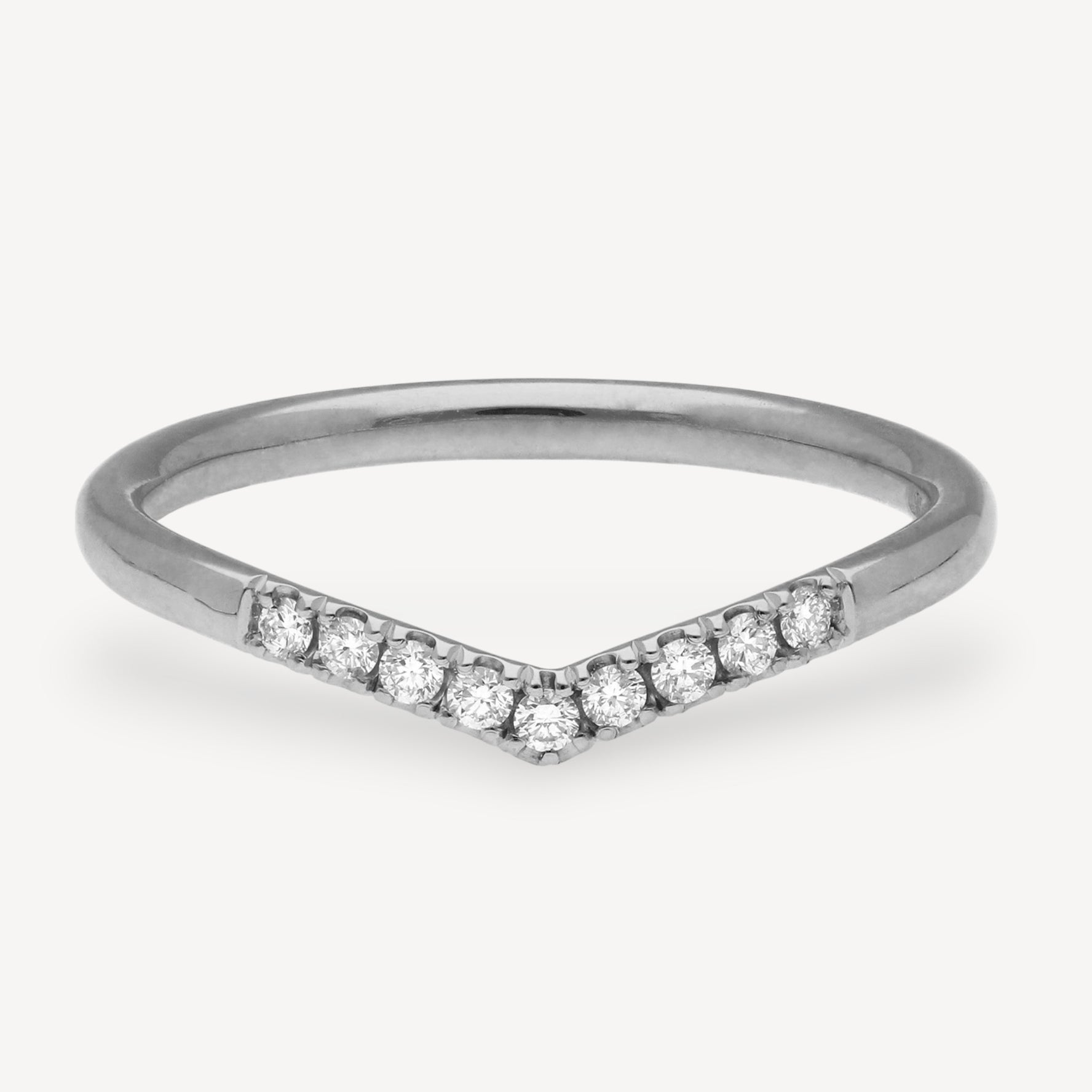 V-shaped Wedding Ring Recycled Platinum with Diamonds