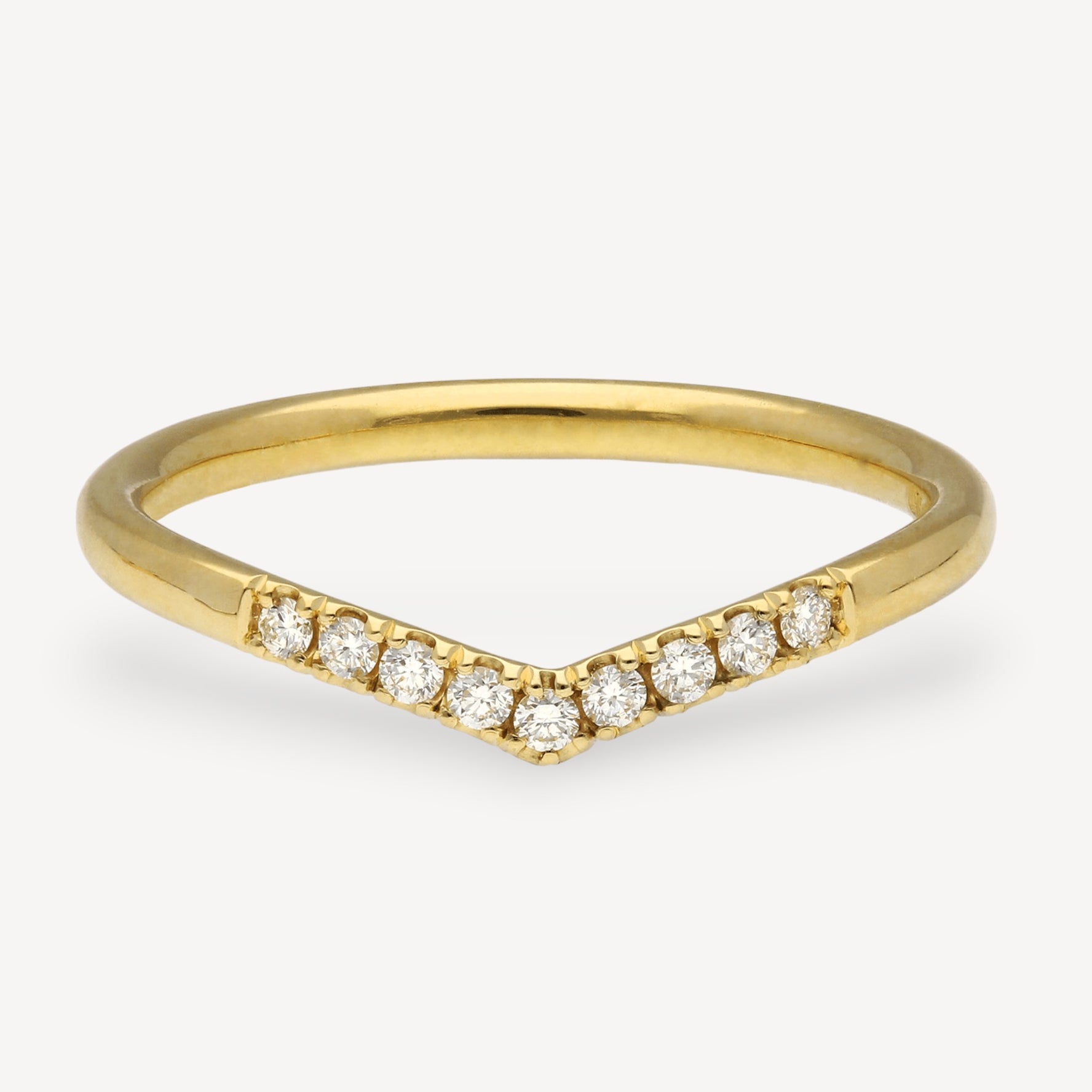 V-shaped Wedding Ring Recycled Yellow Gold Diamond