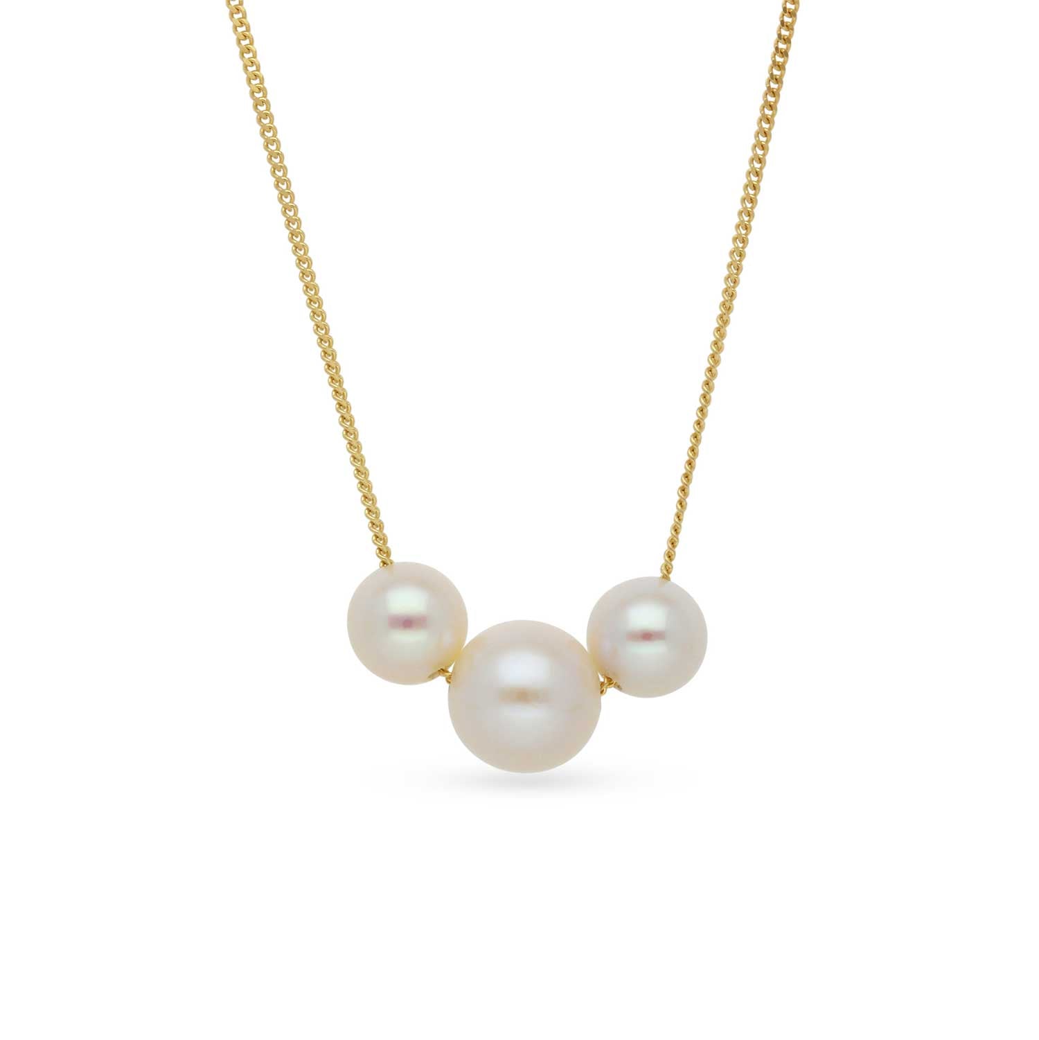 trio white pearl necklace on 9ct yellow gold at ethical jeweller E.C.One London