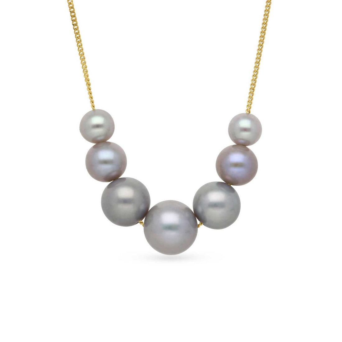 EC One Graduated Line Mixed Grey Pearl Gold Necklace